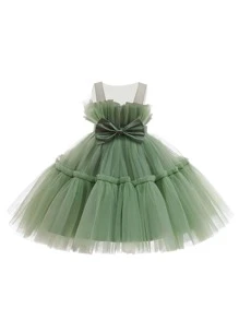 Princess Tulle Dress With Bow Tie, Suitable For Party, Banquet, Birthday, Does Not Include Headband - Green - View 2
