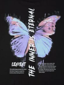 Manfinity EMRG Áo thun nam in hình bướm và khẩu hiệu cỡ lớn - màu đen - Xem 4