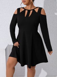 SHEIN Clasi Vestido con abertura de hombros descubiertos - Negro - Ver 3