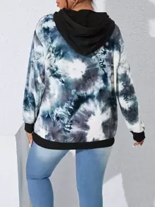 SHEIN LUNE Plus Tie Dye Drop Shoulder Drawstring Hoodie - Multicolor - View 2