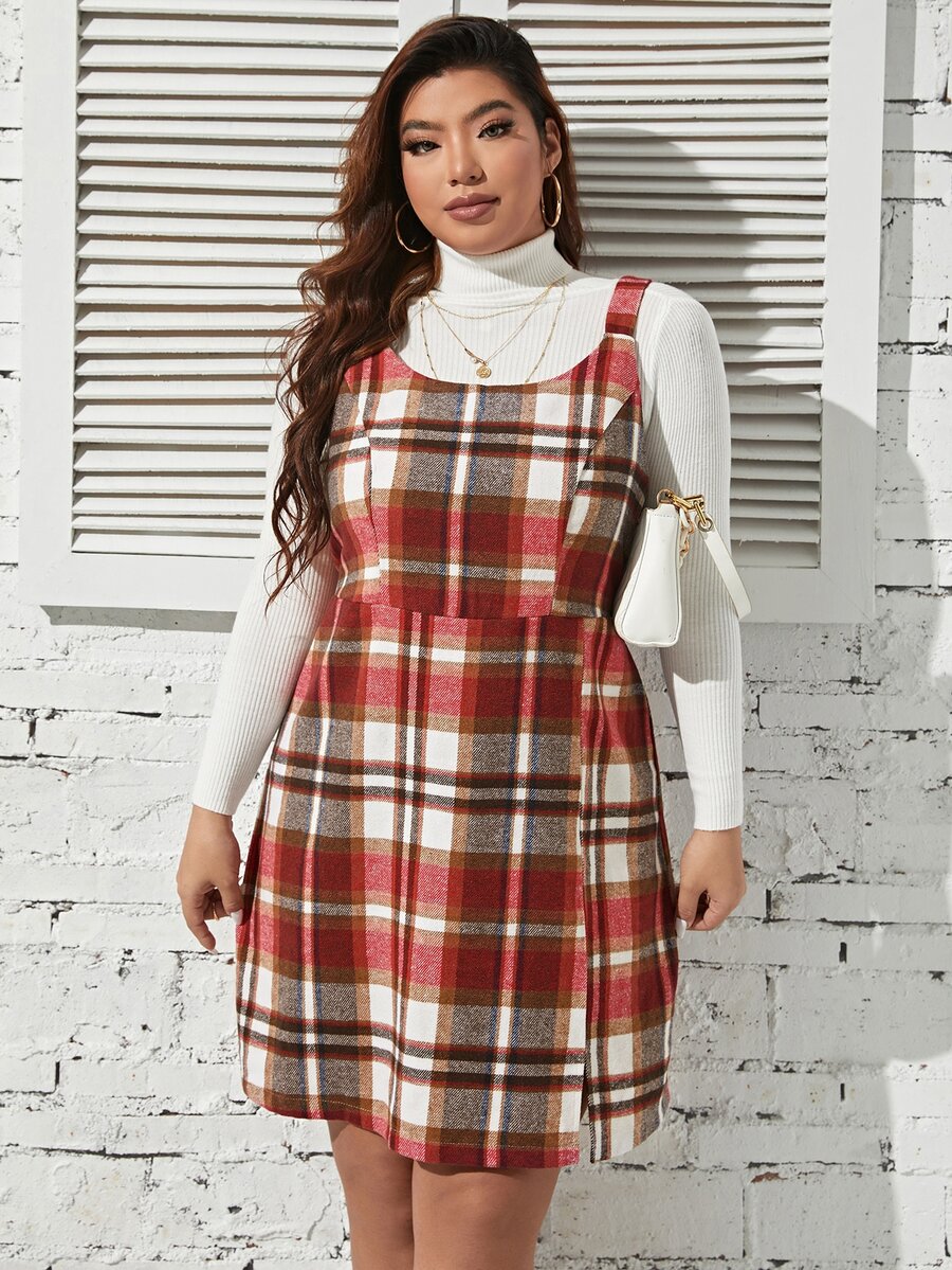 Calvaya Plus Plaid Print Pinafore Dress Without Top - Multicolor - View 1