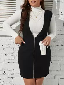 SHEIN Clasi Plus Zip Up Pinafore Dress Without Jumper - Black - View 1