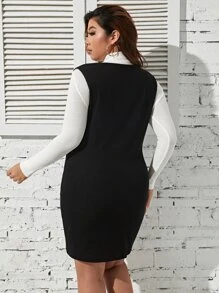 SHEIN Clasi Plus Zip Up Pinafore Dress Without Jumper - Black - View 2