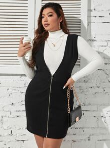 SHEIN Clasi Plus Zip Up Pinafore Dress Without Jumper - Black - View 5