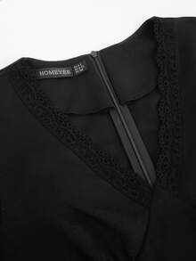 Lace Trim Fitted Dress - Black - View 4