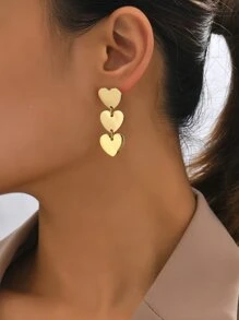 扣環心形耳墜 - 金黃色 - 查看 4