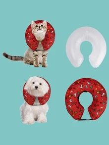 1pc Pet Donut Collar, Suitable For Daily Wear Or As A Pillow, Helps Cats/Dogs Recover From Surgical Wounds - Multicolor - View 1