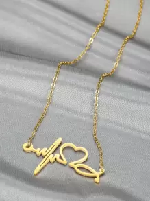 Heart & Heartbeat Charm Necklace - Yellow Gold - View 2