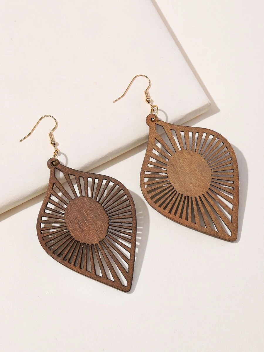 Hollow Out Geometric Drop Earrings - Brown - View 1
