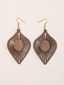 Hollow Out Geometric Drop Earrings - Brown - View 2