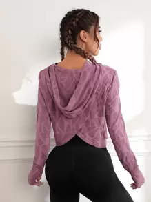 Easithlete Geo Print Hooded Asymmetrical Hem Sports Sweatshirt Fall Hoodie Sweatshirts - Dusty Purple - View 4