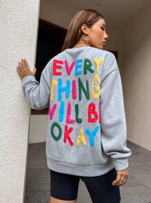 SHEIN Unity Slogan Graphic Drop Shoulder Sweatshirt - Grey - View 5