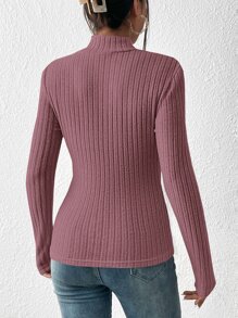 SHEIN Frenchy Mock Neck Rib Knit Tee - Dusty Pink - View 2