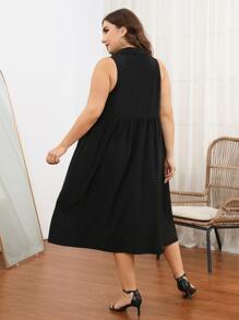 SHEIN Clasi 大碼西裝領前紐扣無袖洋裝 - 黑色 - 查看 2