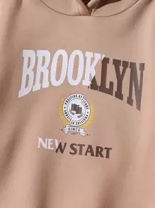 SHEIN Explorewe Sudadera Con Capucha Y Pantalones Deportivos Para Niña Con Gráfico De Letras Y Forro Térmico - Caqui - Ver 4