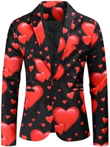 Hombres Conjunto pantalones con blazer con estampado de corazón con botón - Multicolor - Ver 7