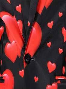 Hombres Conjunto pantalones con blazer con estampado de corazón con botón - Multicolor - Ver 5