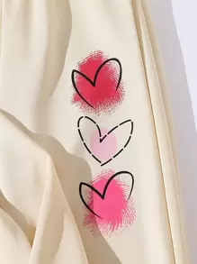 Sudadera Con Capucha Y Pantalones Deportivos Gráficos Con Corazón Y Eslogan Para Chica Adolescente