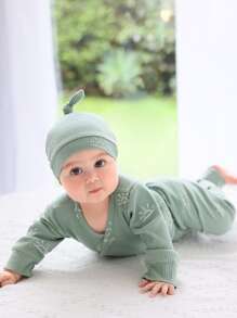 嬰兒卡通太陽印花上衣和褲子和帽 - 薄荷綠 - 查看 4
