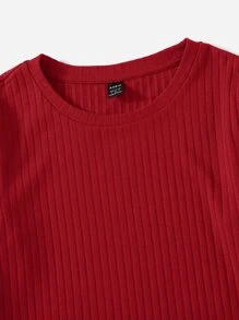 SHEIN Privé Ribbed Knit Split Hem Dress - Red - View 4