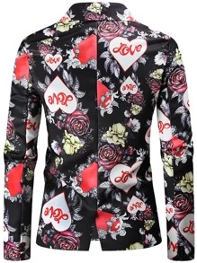 Hombres Blazer floral & con estampado de corazón con botón - Multicolor - Ver 2