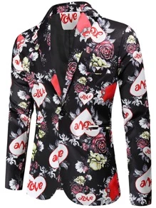Hombres Blazer floral & con estampado de corazón con botón - Multicolor - Ver 3