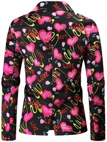 Men Heart & Letter Graphic Single Button Blazer - Multicolor - View 2