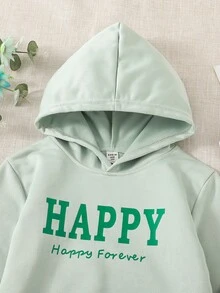 女孩字母圖案袋鼠口袋連帽衫