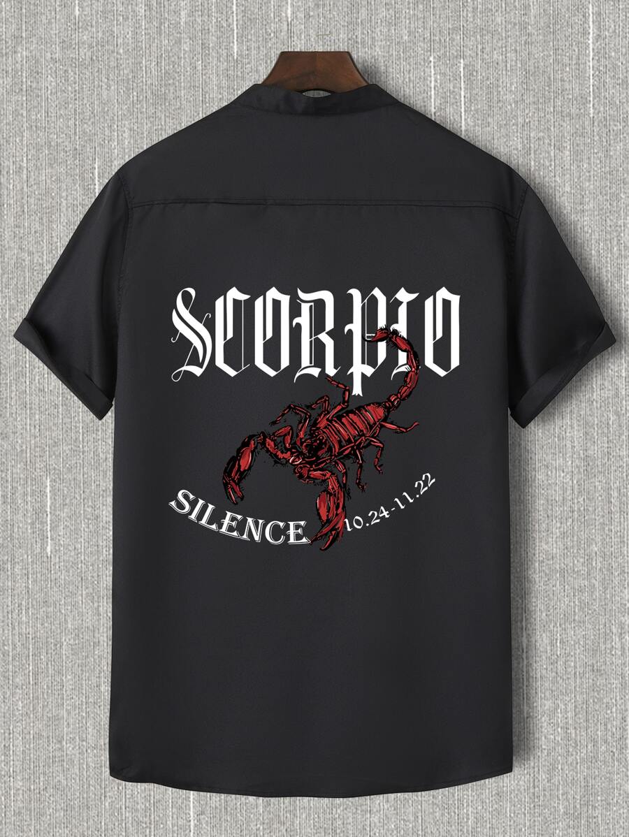 Manfinity Men Letter & Scorpion Print Shirt - Black - View 1