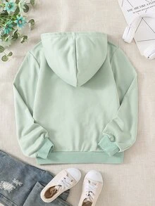 女孩字母圖案袋鼠口袋連帽衫