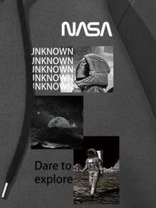 Manfinity Men Slogan & Figure Graphic Kangaroo Pocket Drawstring Thermal Hoodie - Dark Grey - View 8