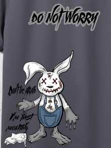 Manfinity Hombres Camisa con estampado de conejo y slogan - Gris Oscuro - Ver 5