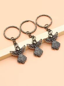 3入組26x23mm天使吊飾鑰匙扣25mm外徑壓花鐵絲鑰匙扣連鏈女性女孩禮物鑰匙扣 - 銅色 - 查看 1
