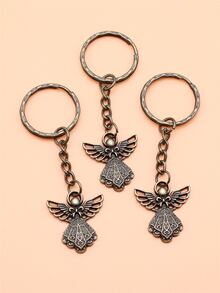 3入組26x23mm天使吊飾鑰匙扣25mm外徑壓花鐵絲鑰匙扣連鏈女性女孩禮物鑰匙扣 - 銅色 - 查看 2