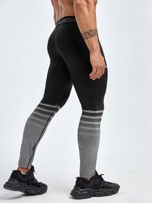 Men Striped & Slogan Graphic Sports Tights - Multicolor - View 2