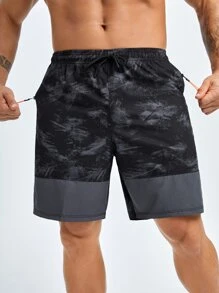 Hombres Shorts deportivos con estampado de dibujo de cintura con cordón - Multicolor - Ver 4