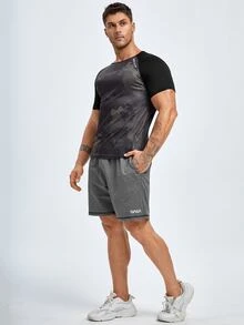 Men Letter Graphic Sports Shorts Men Gym Shortsmen Gym Shortsgym Shorts For Mengym Shortsshorts Gym - Dark Grey - View 3