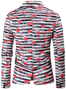 Hombres Pantalones con blazer de rayas & con estampado de labio con botón - Multicolor - Ver 5