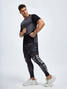 Hombres Pantalones deportivos con estampado de slogan 2 en 1 con bolsillo para teléfono - Multicolor - Ver 3