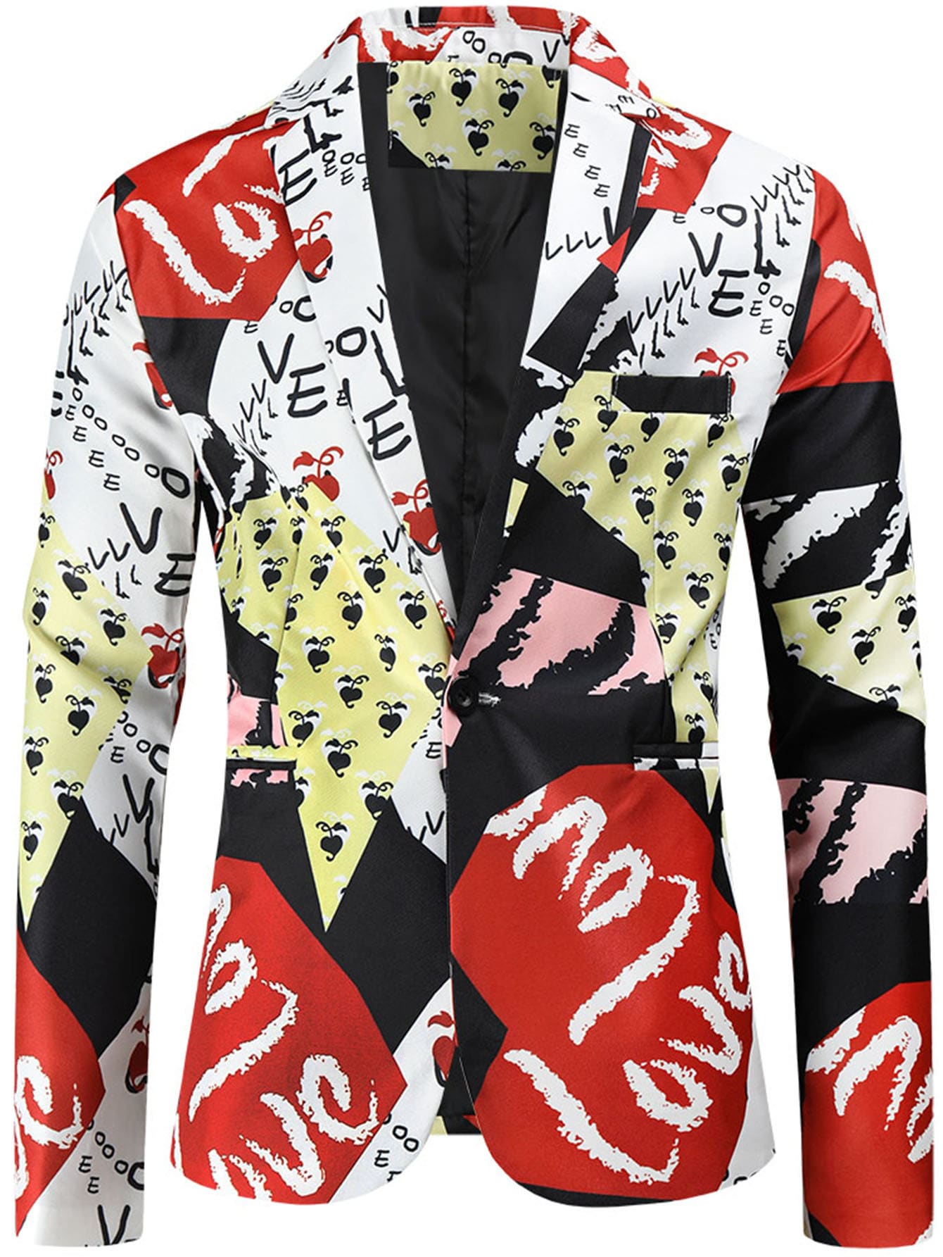 Hombres Blazer con estampado de letra con botón - Multicolor - Ver 1