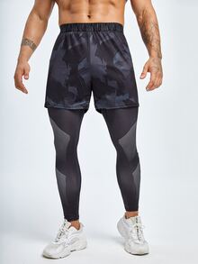 Hombres Pantalones deportivos con estampado de slogan 2 en 1 con bolsillo para teléfono - Multicolor - Ver 4