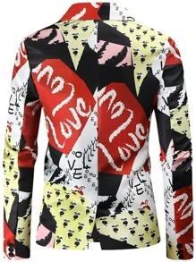 Hombres Blazer con estampado de letra con botón - Multicolor - Ver 2