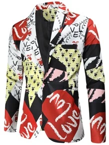 Hombres Blazer con estampado de letra con botón - Multicolor - Ver 3