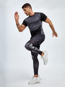 Hombres Pantalones deportivos con estampado de slogan 2 en 1 con bolsillo para teléfono - Multicolor - Ver 6