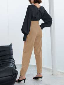 Solid Belted Carrot Trousers - Camel - View 2