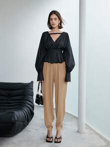 Solid Belted Carrot Trousers - Camel - View 3
