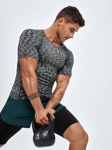 Men Space Dye Sports Tee Workout Tops - Dark Grey - View 1