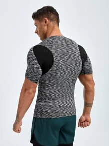 Men Space Dye Sports Tee Workout Tops - Dark Grey - View 2