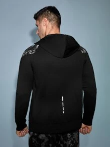 Men Letter Graphic Sports Jacket & Trousers - Black - View 2