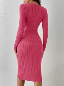 SHEIN Essnce Đầm Gân đan màu trơn Thanh lịch - Màu Hồng Tươi - Xem 2